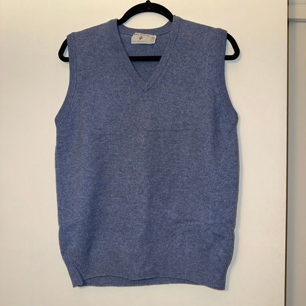 James Pringle Vintage Wool Sweater Vest V Neck Blue Gray Knit Gently Worn
